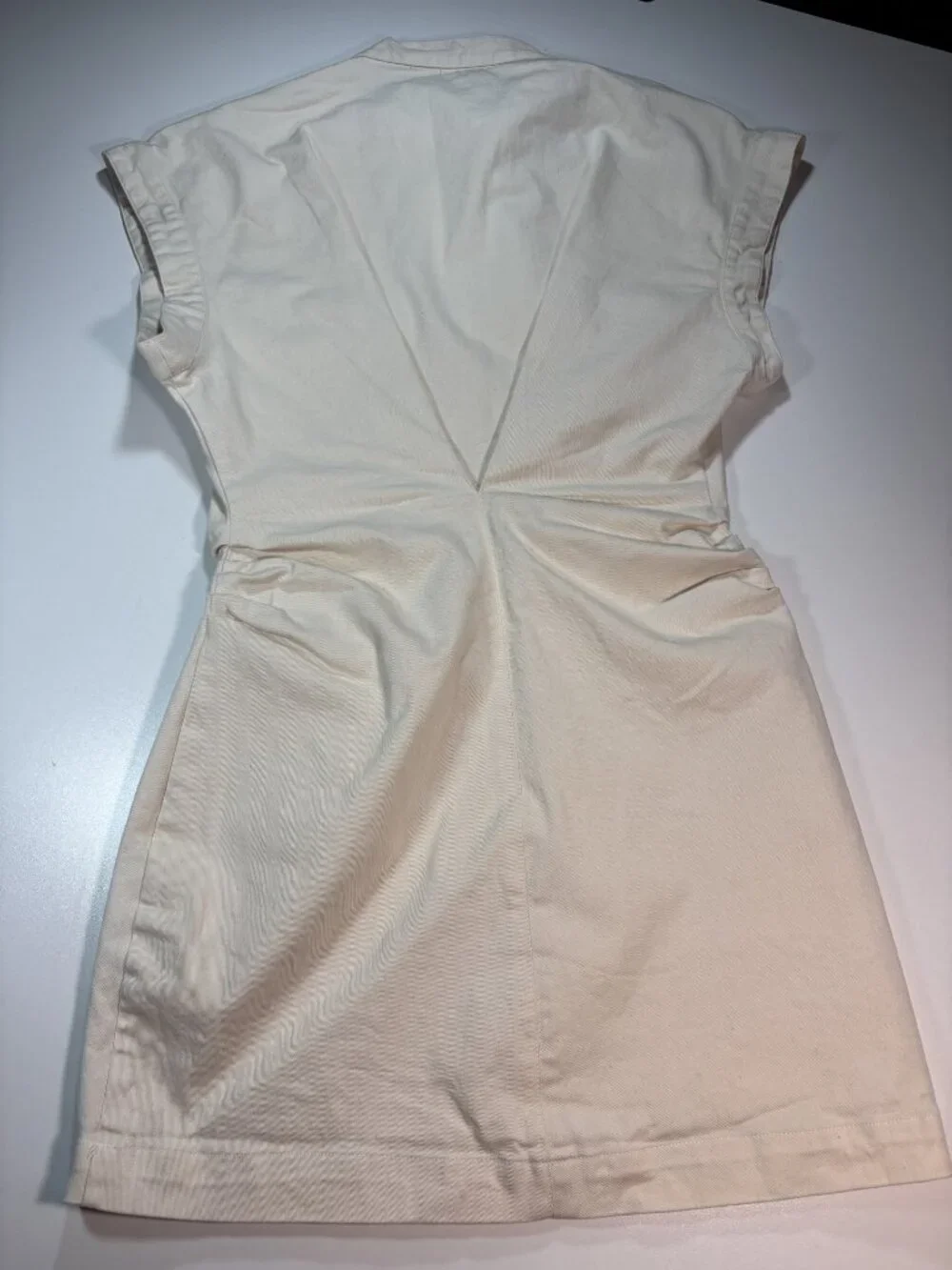 Zara cream utility mini dress ruched waist safari style cotton dress - Picture 3 of 9